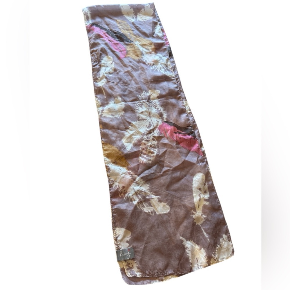 Feather Print Satin Scarf in Mauve and Cream